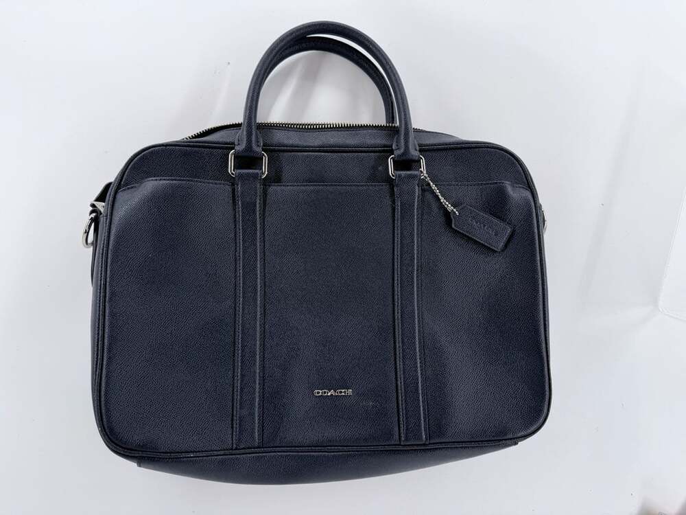 Coach Perry Slim Brief F59057 Dark Blue Crossgrain Leather Briefcase